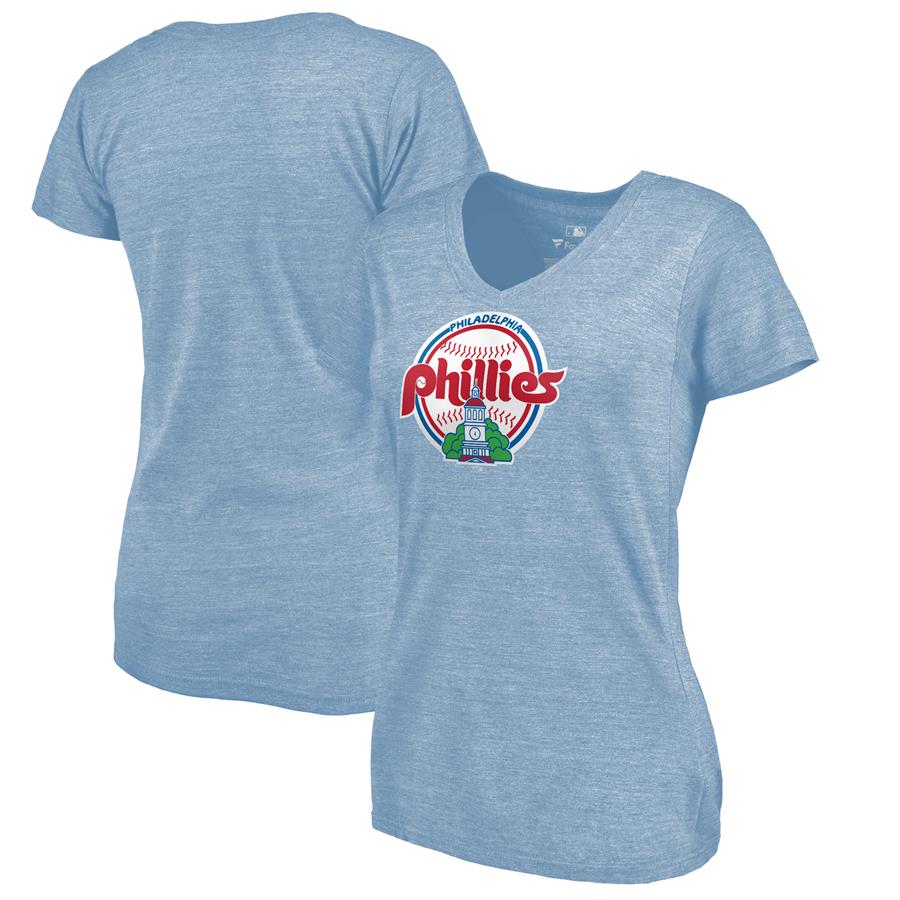 Philadelphia Phillies Fanatics Branded Women's Cooperstown Collection Forbes Tri-Blend V-Neck T-Shirt - Heathered Light Blue