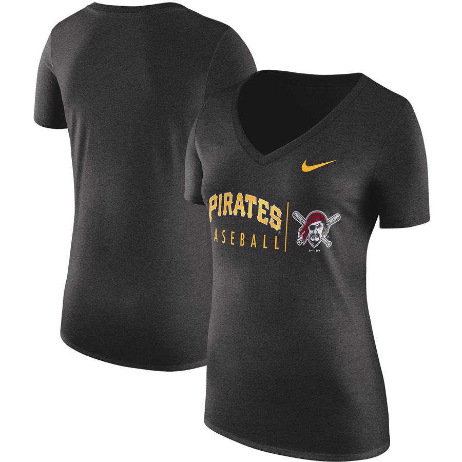 Pittsburgh Pirates Nike Women's Practice Tri-Blend V-Neck T-Shirt - Black