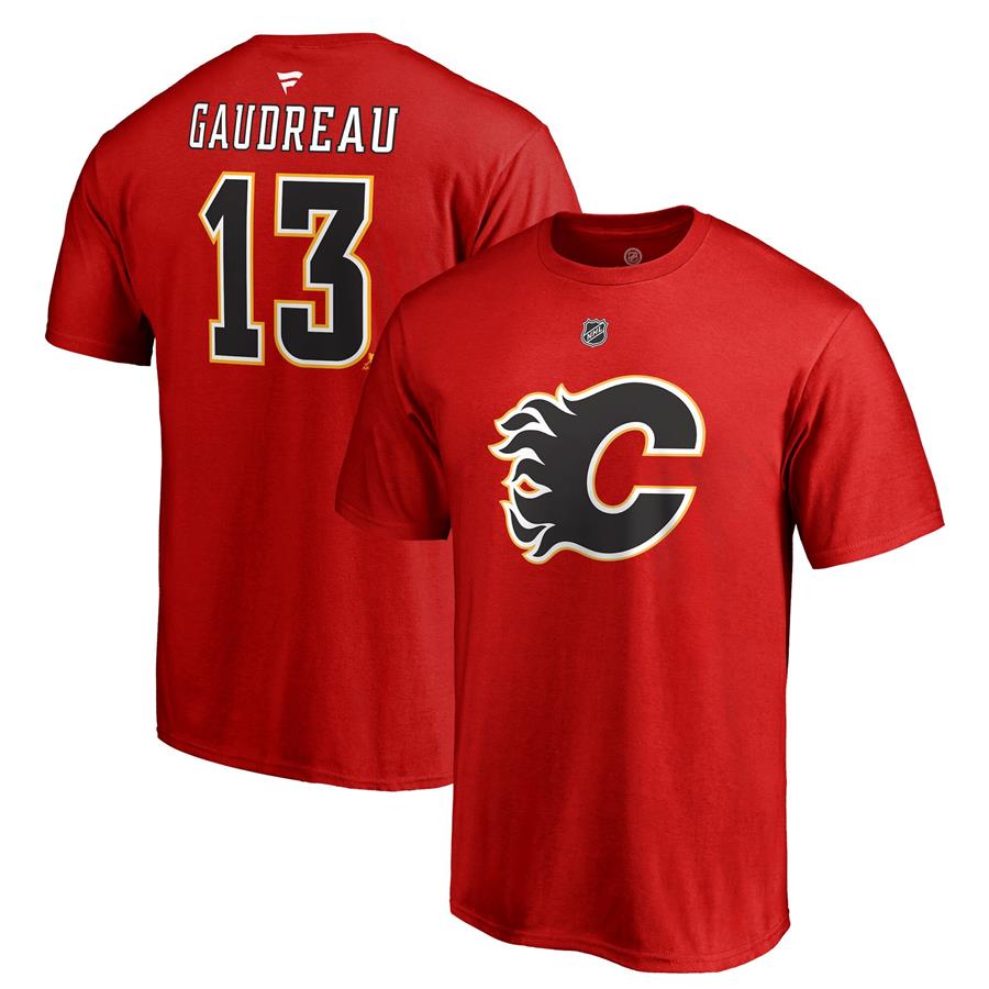 Johnny Gaudreau Calgary Flames Fanatics Branded Authentic Stack Name & Number T-Shirt - Red