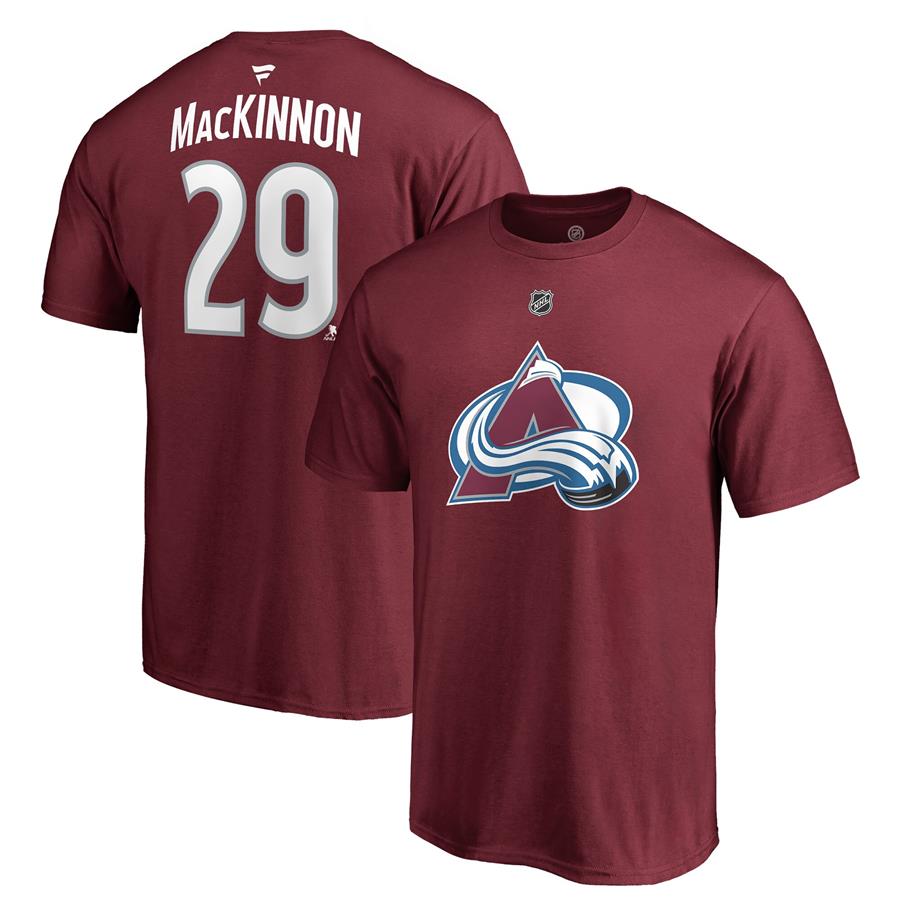 Nathan MacKinnon Colorado Avalanche Fanatics Branded Authentic Stack Name & Number T-Shirt - Burgundy