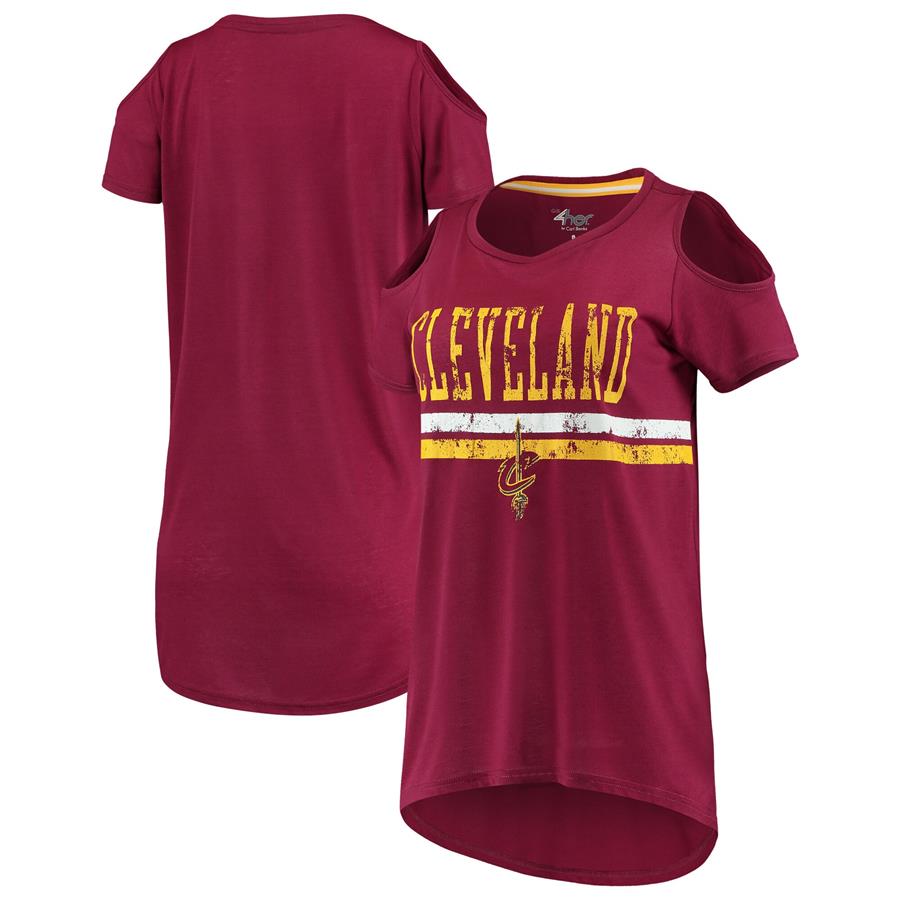 Cleveland Cavaliers G-III 4Her by Carl Banks Women's Nothing but Net Cold Shoulder Scoop Neck T-Shirt - Wine
