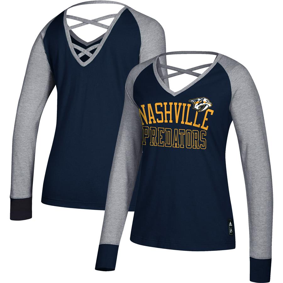 Nashville Predators adidas Women's Contrast Long Sleeve T-Shirt - Navy