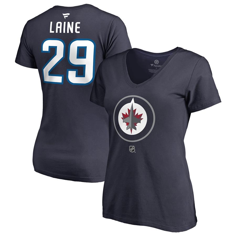 Patrik Laine Winnipeg Jets Fanatics Branded Women's Authentic Stack Name & Number V-Neck T-Shirt - Navy