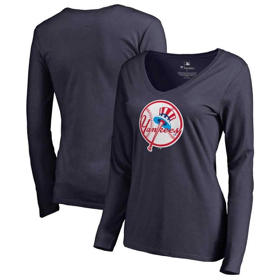 Женский лонгслив с V-вырезом New York Yankees Fanatics Branded Cooperstown Collection Forbes (тёмно-синий)