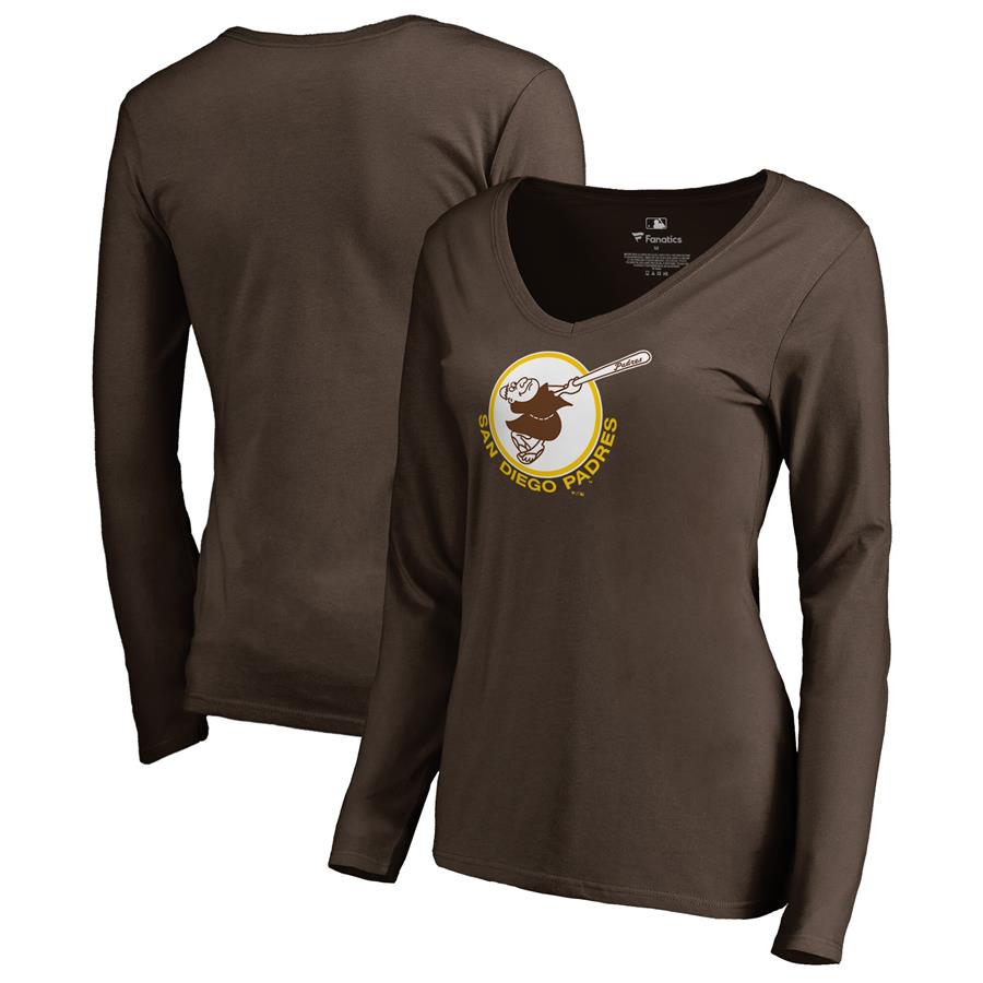 San Diego Padres Fanatics Branded Women's Cooperstown Collection Forbes Long Sleeve V-Neck T-Shirt - Brown