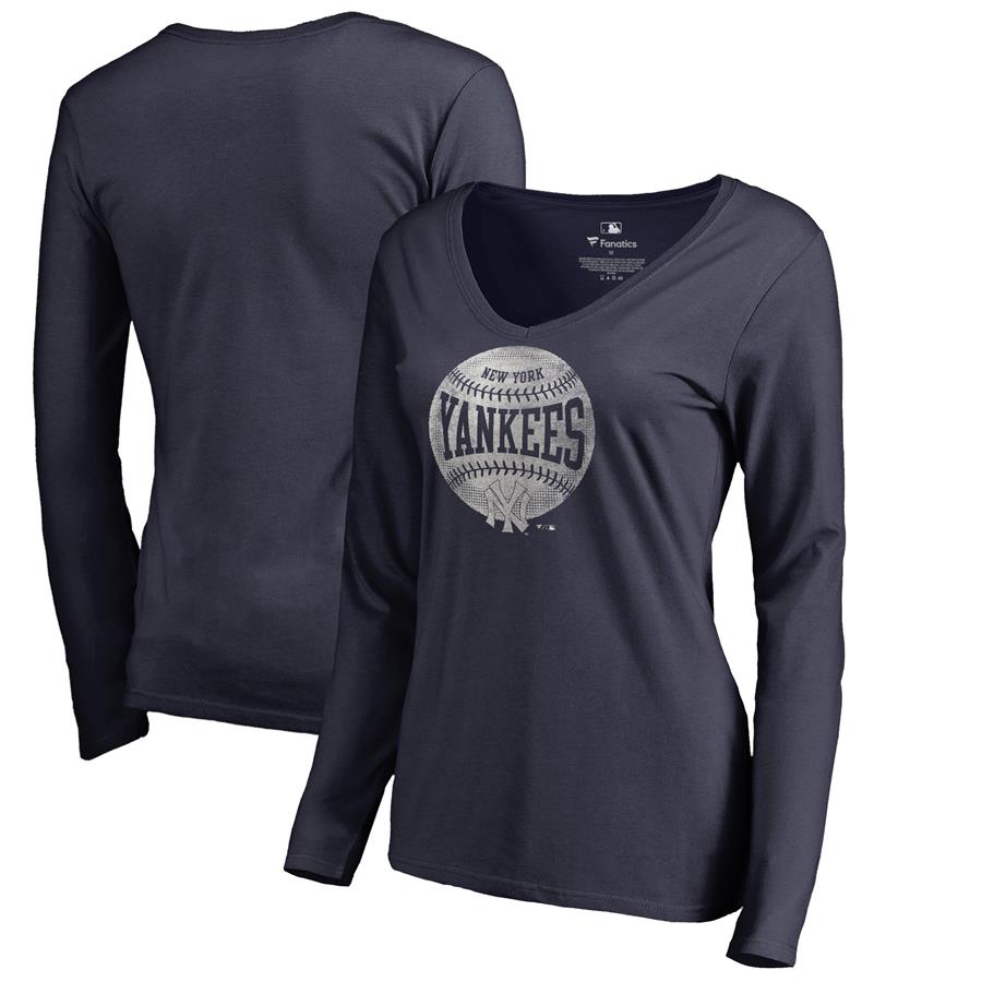 Женский лонгслив с V-вырезом New York Yankees Fanatics Branded Cooperstown Collection Slider (тёмно-синий)
