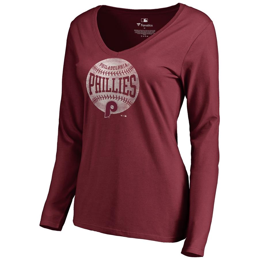 Женский лонгслив с V-вырезом Philadelphia Phillies Fanatics Branded Cooperstown Collection Slider (бордовый)