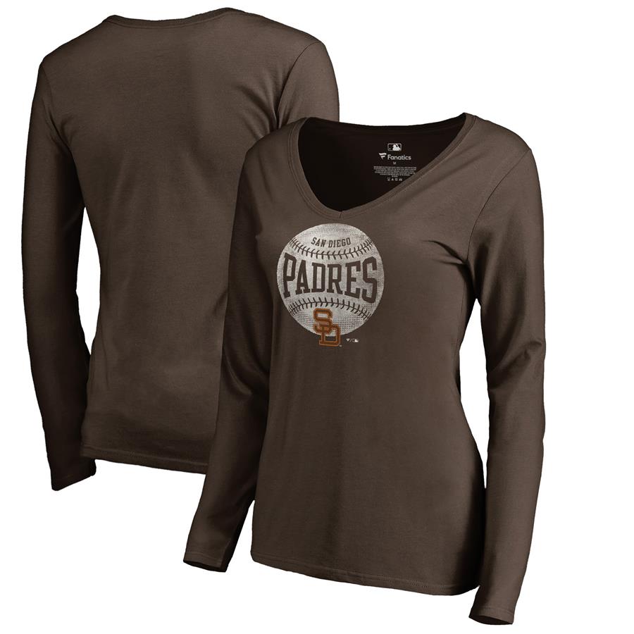 San Diego Padres Fanatics Branded Women's Cooperstown Collection Slider Long Sleeve V-Neck T-Shirt - Brown
