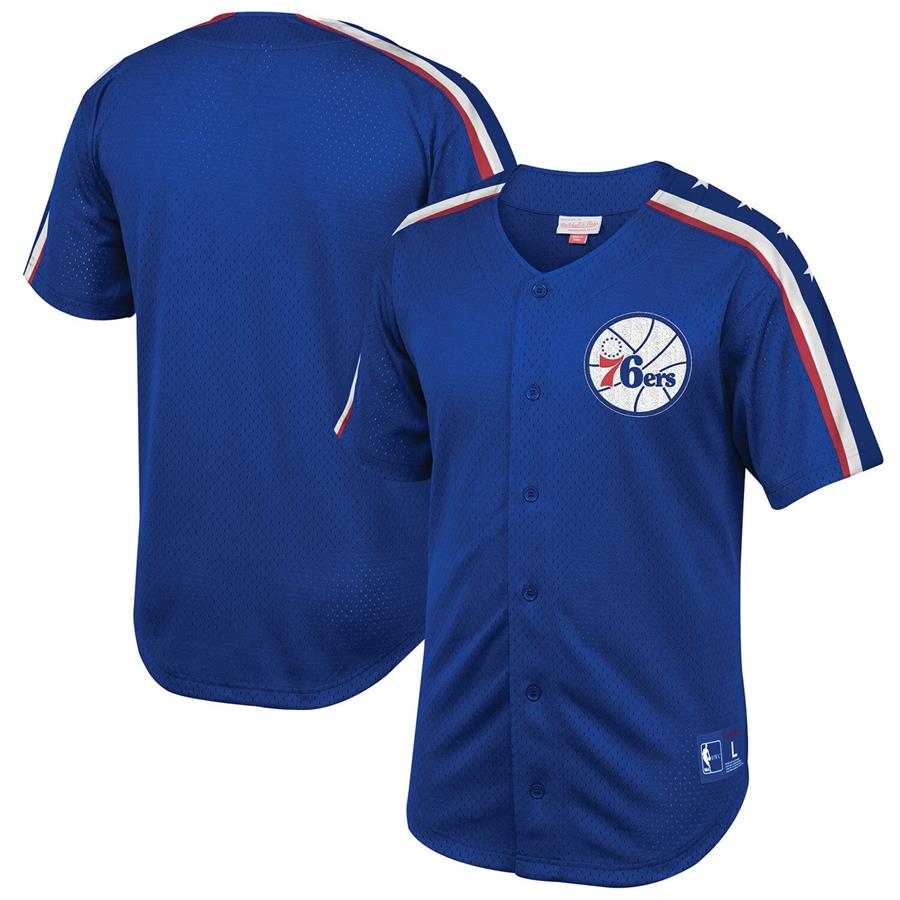 Philadelphia 76ers Mitchell & Ness Winning Team Mesh Button Front Shirt - Royal