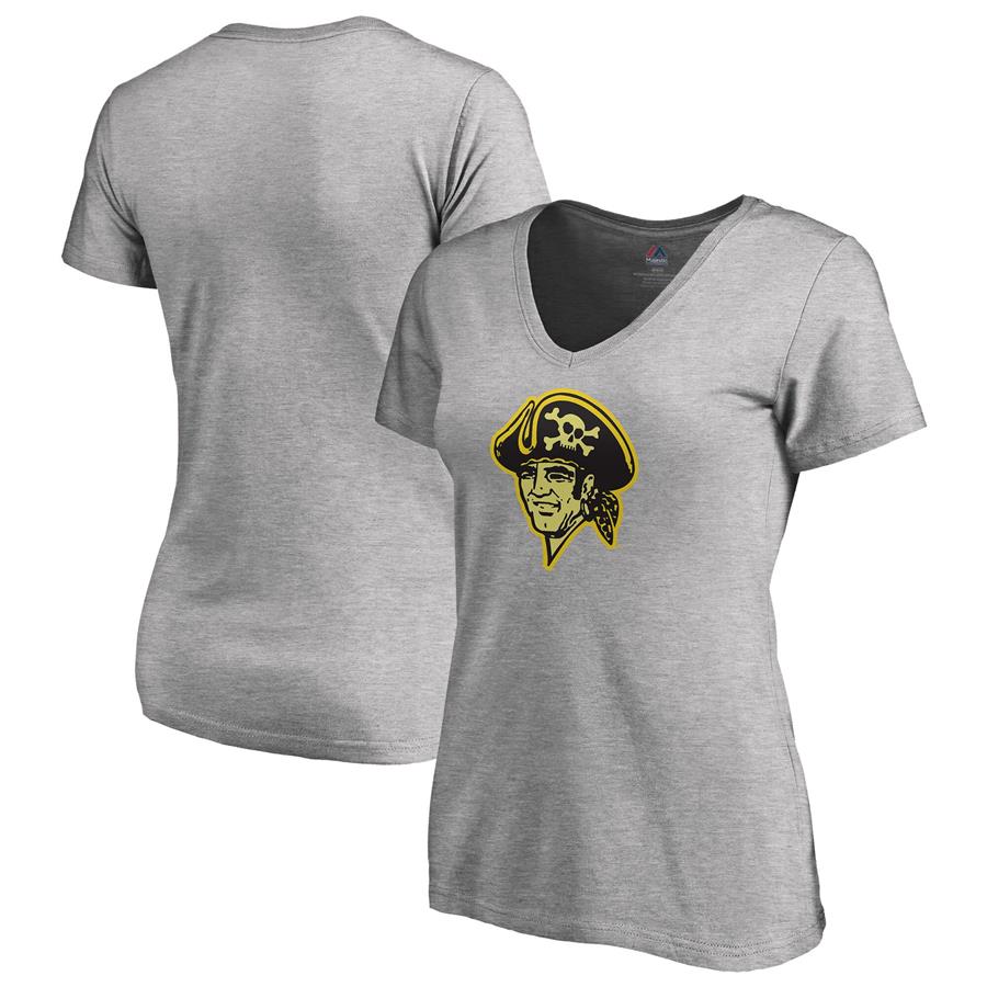Pittsburgh Pirates Majestic Women's 2018 Players' Weekend V-Neck T-Shirt - Heather Gray