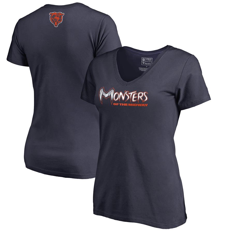Chicago Bears NFL Pro Line by Fanatics Branded Women's Monsters V-Neck T-Shirt - Navy