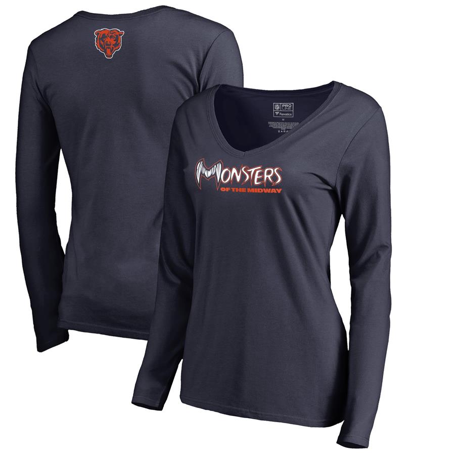 Chicago Bears NFL Pro Line by Fanatics Branded Women's Monsters Long Sleeve V-Neck T-Shirt - Navy