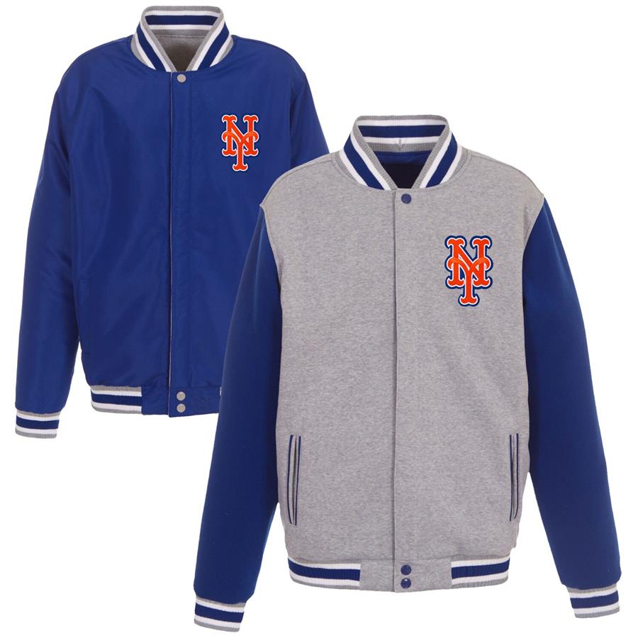 New York Mets JH Design Embroidered Reversible Full Snap Fleece Jacket - Gray