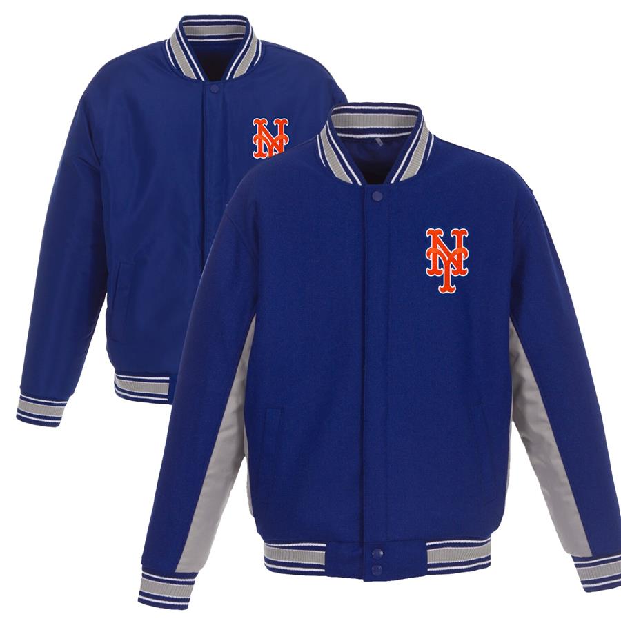 New York Mets JH Design Wool Poly-Twill Accent Full Snap Jacket - Royal