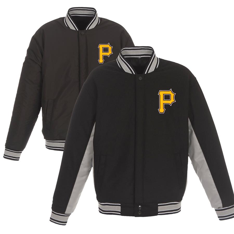 Pittsburgh Pirates JH Design Wool Poly-Twill Accent Full Snap Jacket - Black