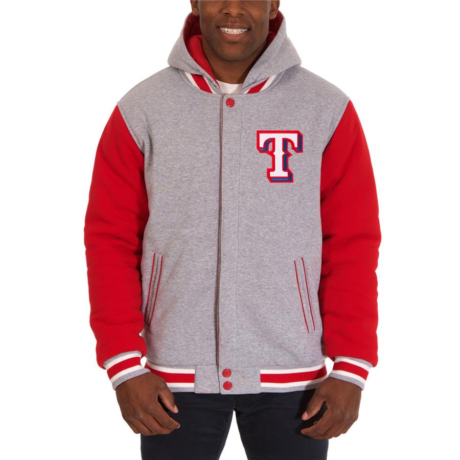 Texas Rangers JH Design Reversible Fleece Full Snap Hoodie - Gray