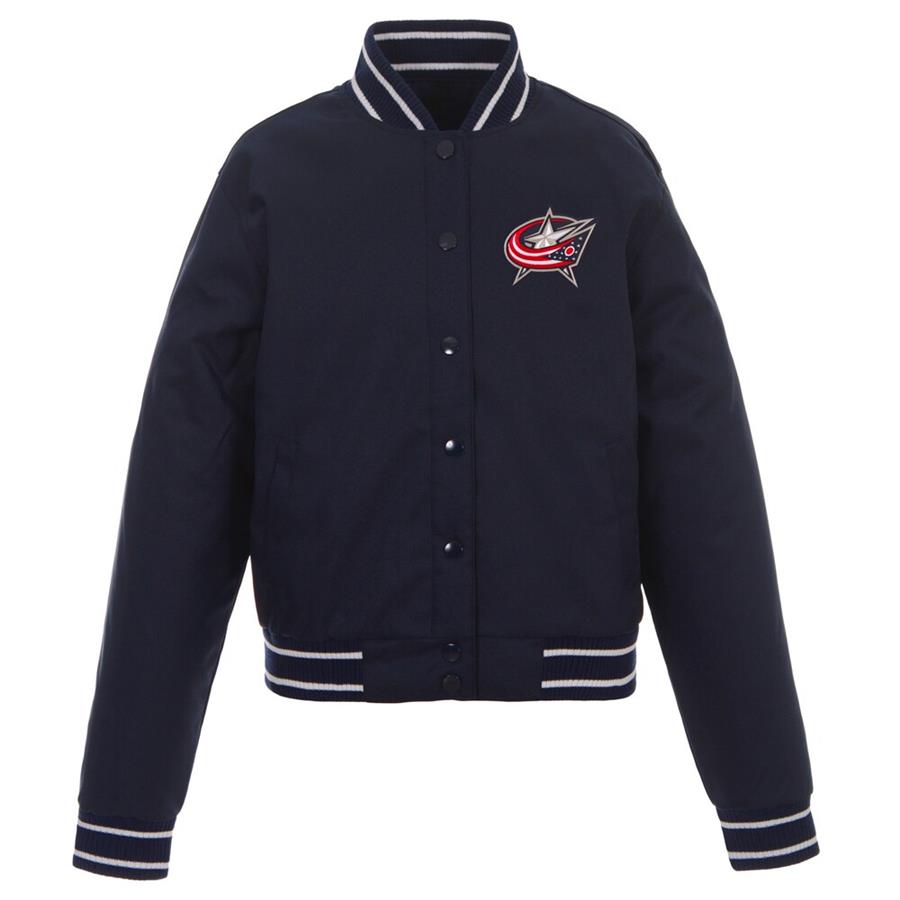 Columbus Blue Jackets JH Design Women's Poly-Twill Front-Hit Full-Snap Jacket - Navy