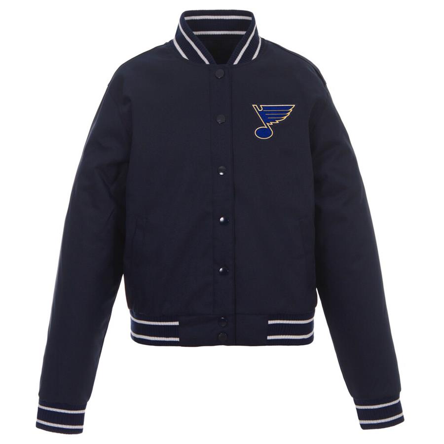 St. Louis Blues JH Design Women's Poly-Twill Front-Hit Full-Snap Jacket - Navy