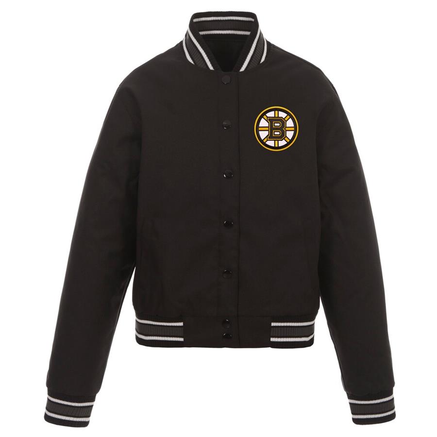Boston Bruins JH Design Women's Poly-Twill Front-Hit Full-Snap Jacket - Black