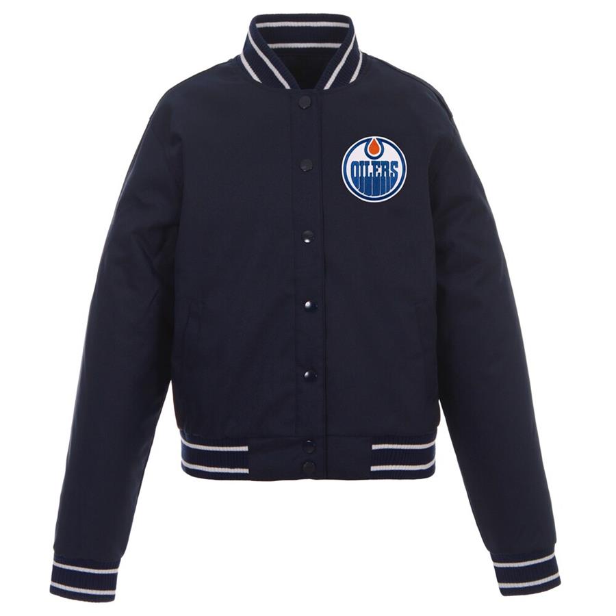 Edmonton Oilers JH Design Women's Poly-Twill Front-Hit Full-Snap Jacket - Navy