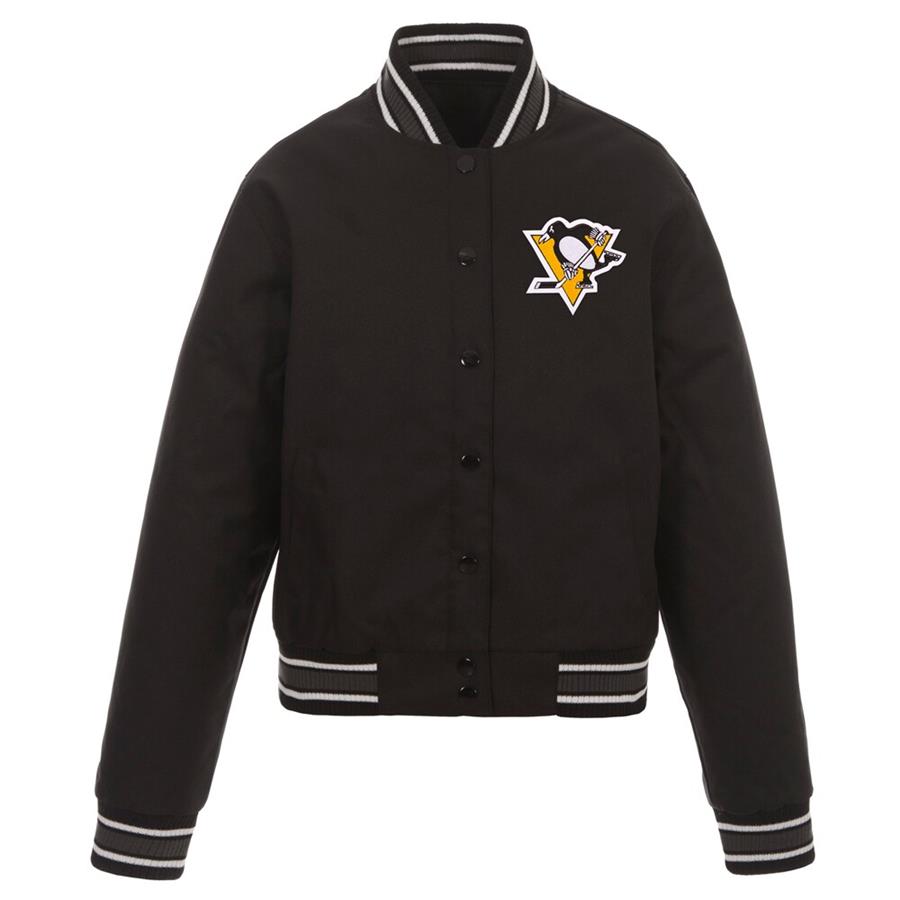 Pittsburgh Penguins JH Design Women's Poly-Twill Front-Hit Full-Snap Jacket - Black
