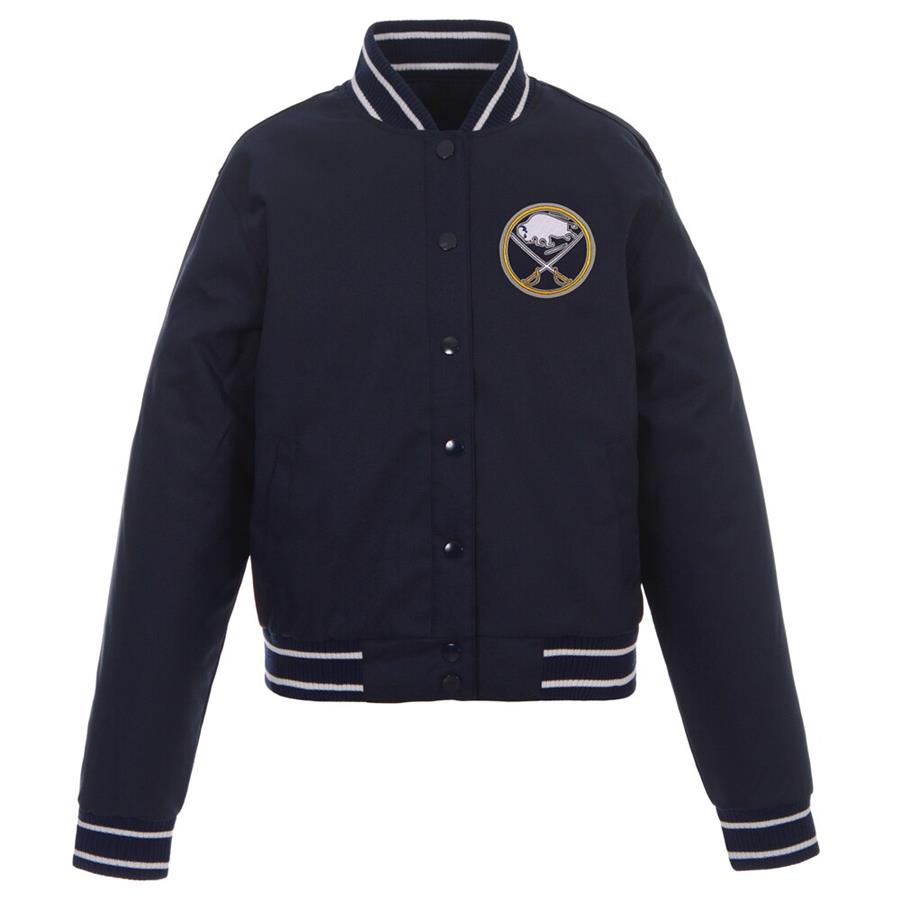 Buffalo Sabres JH Design Women's Poly-Twill Front-Hit Full-Snap Jacket - Navy