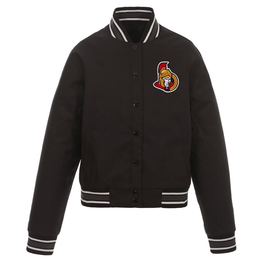 Ottawa Senators JH Design Women's Poly-Twill Front-Hit Full-Snap Jacket - Black