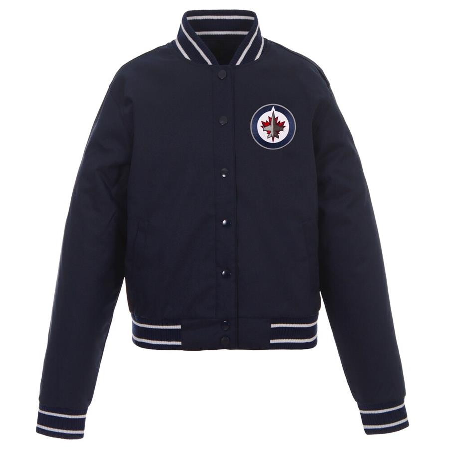 Winnipeg Jets JH Design Women's Poly-Twill Front-Hit Full-Snap Jacket - Navy