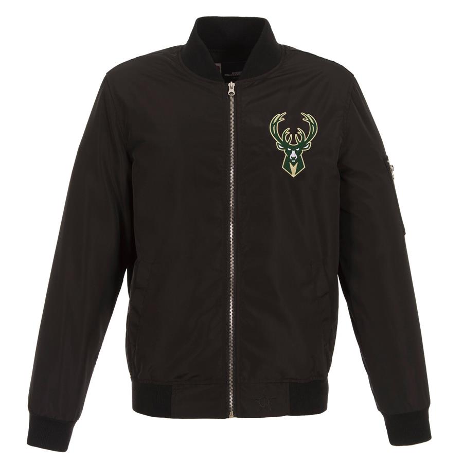 Milwaukee Bucks JH Design Lightweight Nylon Full-Zip Bomber Jacket - Black