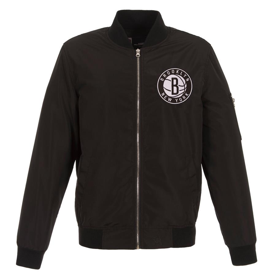 Brooklyn Nets JH Design Lightweight Nylon Full-Zip Bomber Jacket - Black