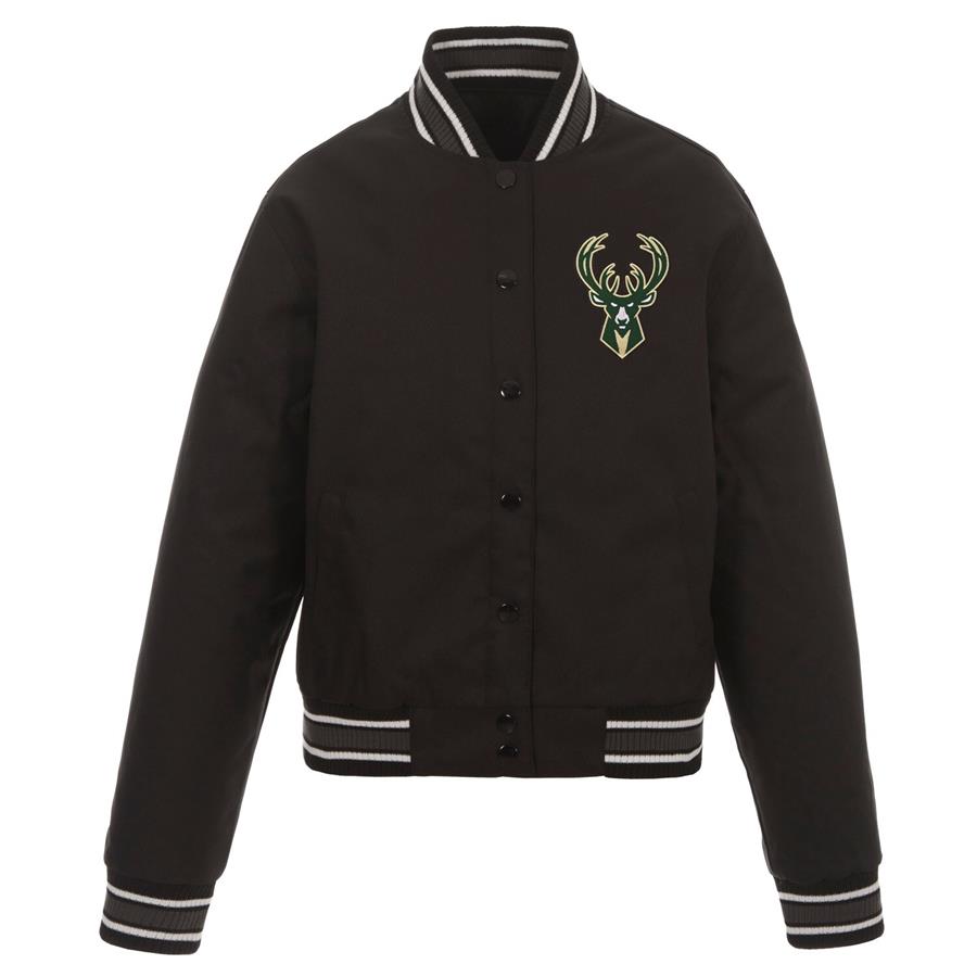 Milwaukee Bucks JH Design Women's Poly-Twill Full-Snap Jacket - Black
