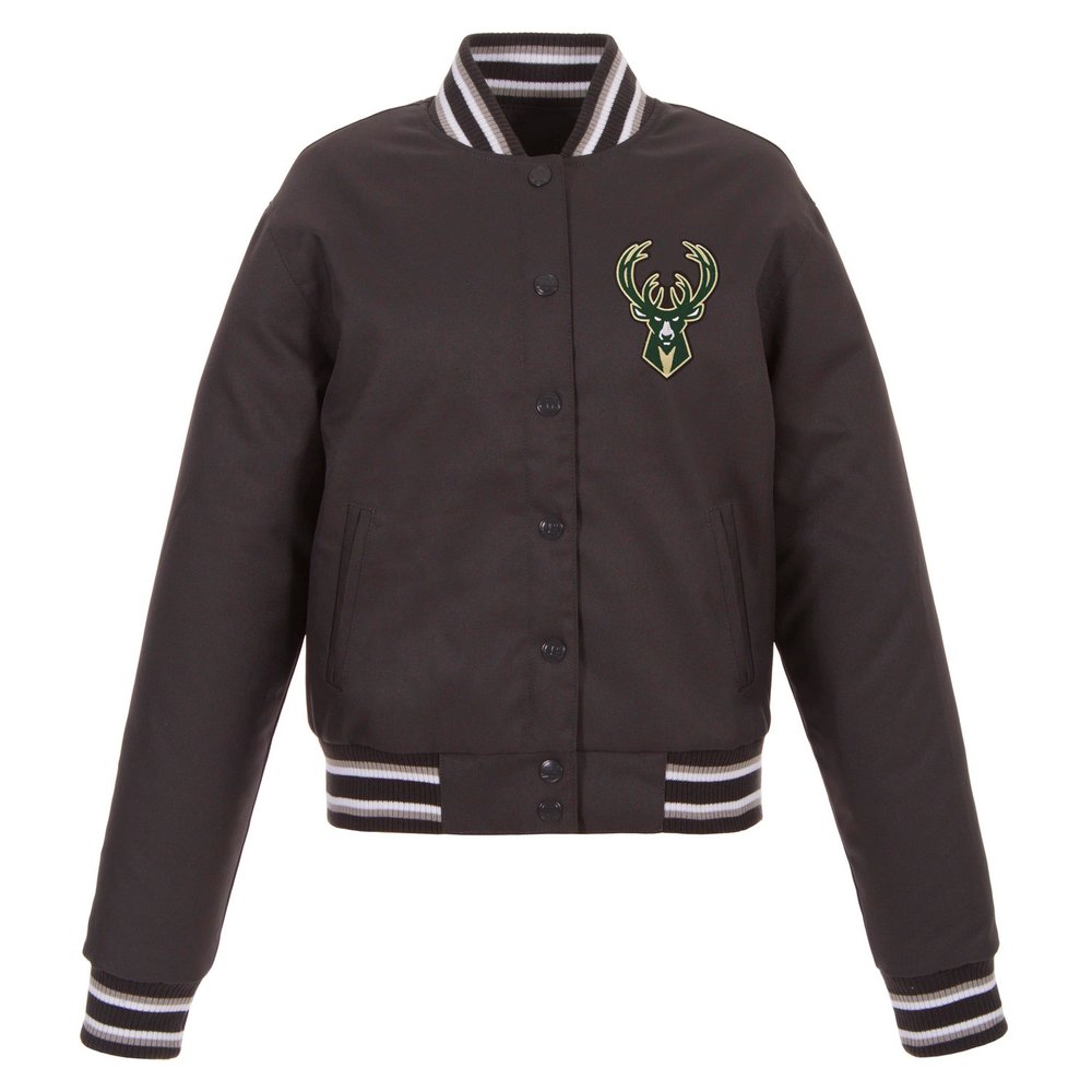 Milwaukee Bucks JH Design Women's Poly-Twill Full-Snap Jacket - Charcoal
