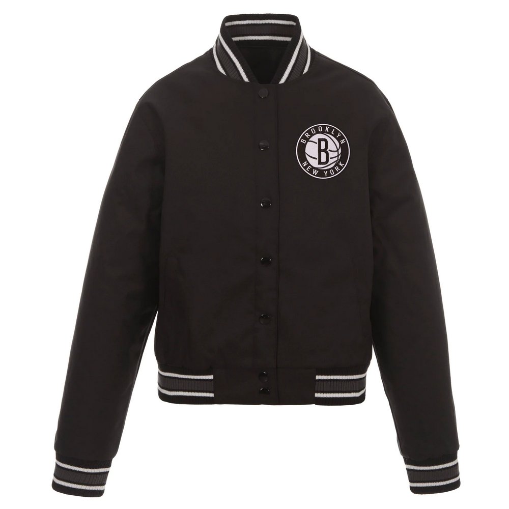 Brooklyn Nets JH Design Women's Poly-Twill Full-Snap Jacket - Black