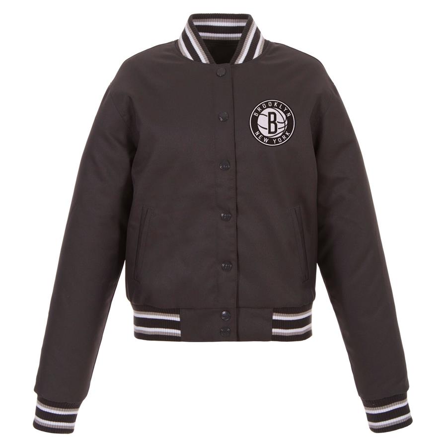Brooklyn Nets JH Design Women's Poly-Twill Full-Snap Jacket - Charcoal