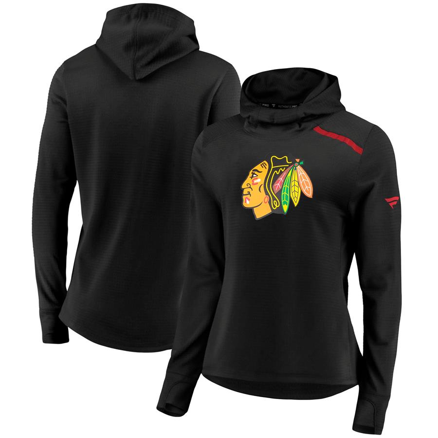 Chicago Blackhawks Fanatics Branded Women's Authentic Pro Rinkside Transitional Pullover Hoodie - Black