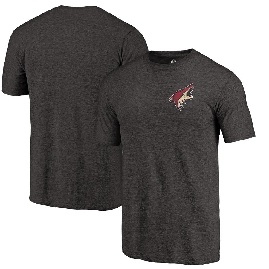 Arizona Coyotes Fanatics Branded Primary Logo Left Chest Distressed Tri-Blend T-Shirt - Black