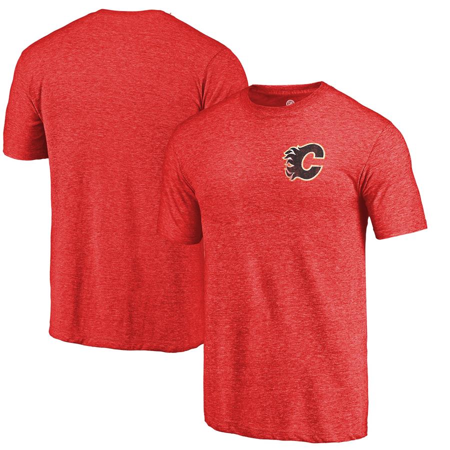 Calgary Flames Fanatics Branded Primary Logo Left Chest Distressed Tri-Blend T-Shirt - Red