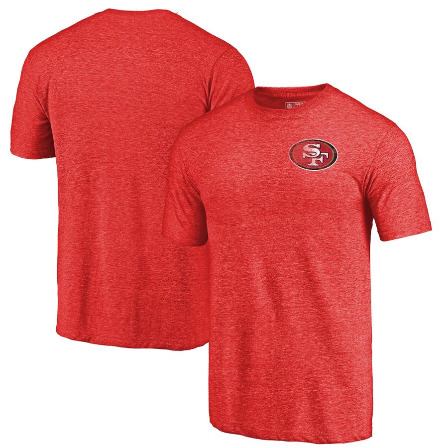 San Francisco 49ers NFL Pro Line by Fanatics Branded Primary Logo Left Chest Distressed Tri-Blend T-Shirt - Heathered Scarlet