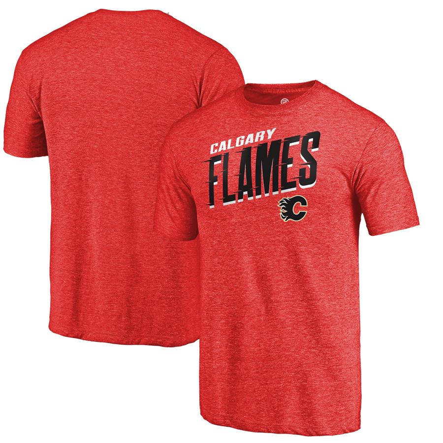 Calgary Flames Fanatics Branded Slant Strike Tri-Blend T-Shirt - Red