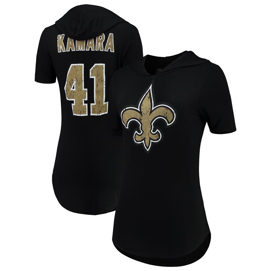 Alvin Kamara New Orleans Saints Majestic Threads Women's Hilo Name & Number Hoodie T-Shirt - Black