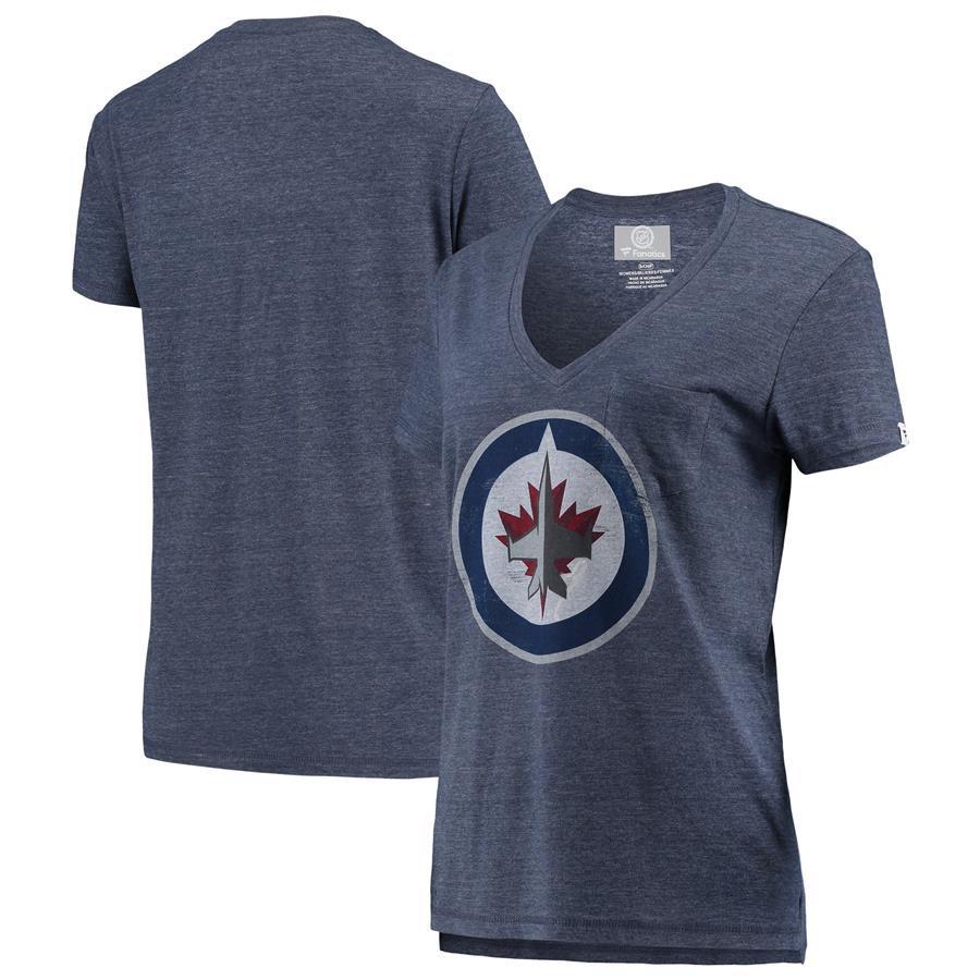 Winnipeg Jets Fanatics Branded Women's Tri-blend V-Neck Pocket T-Shirt - Navy