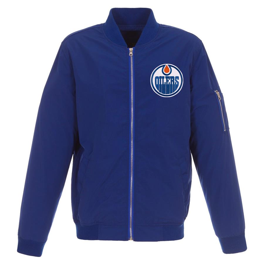 Edmonton Oilers JH Design Lightweight Nylon Bomber Jacket - Royal