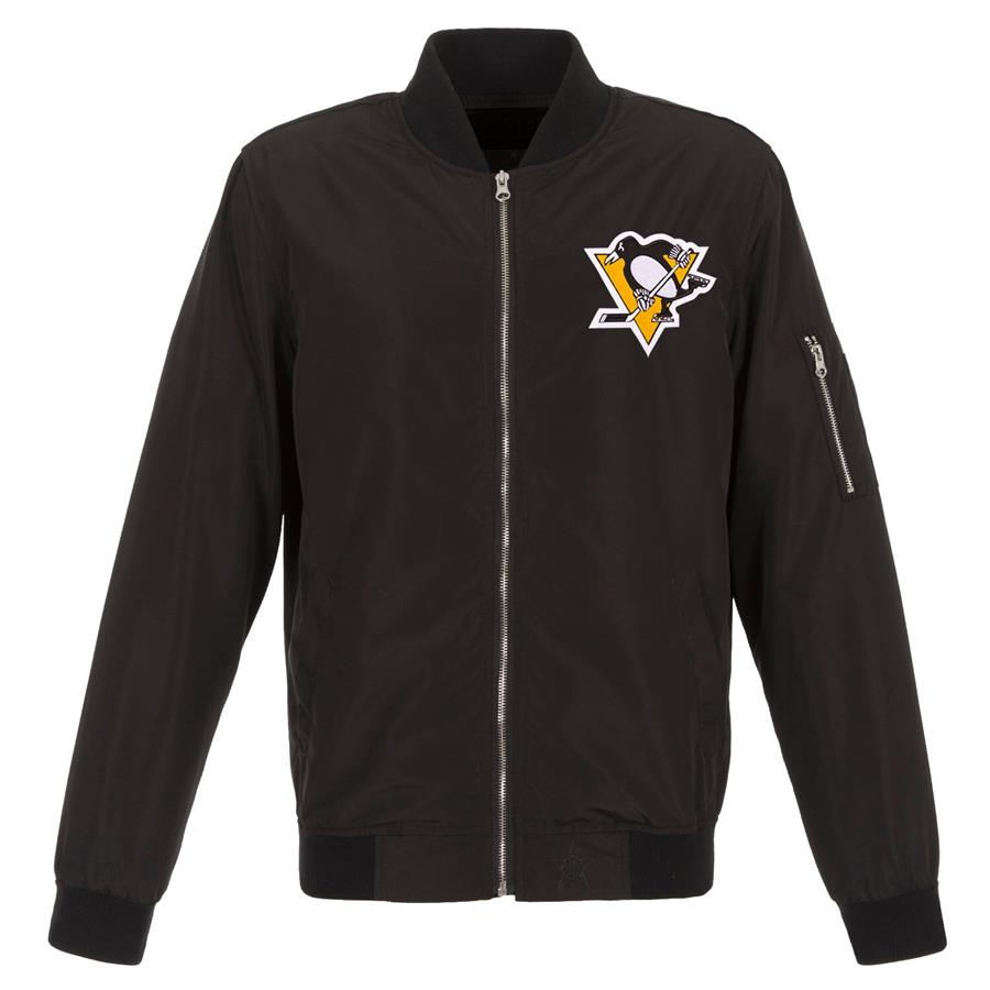 Pittsburgh Penguins JH Design Lightweight Nylon Bomber Jacket - Black