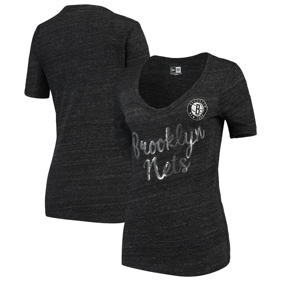 Brooklyn Nets New Era Women's Tri-Blend U-Neck Jersey T-Shirt - Heathered Black
