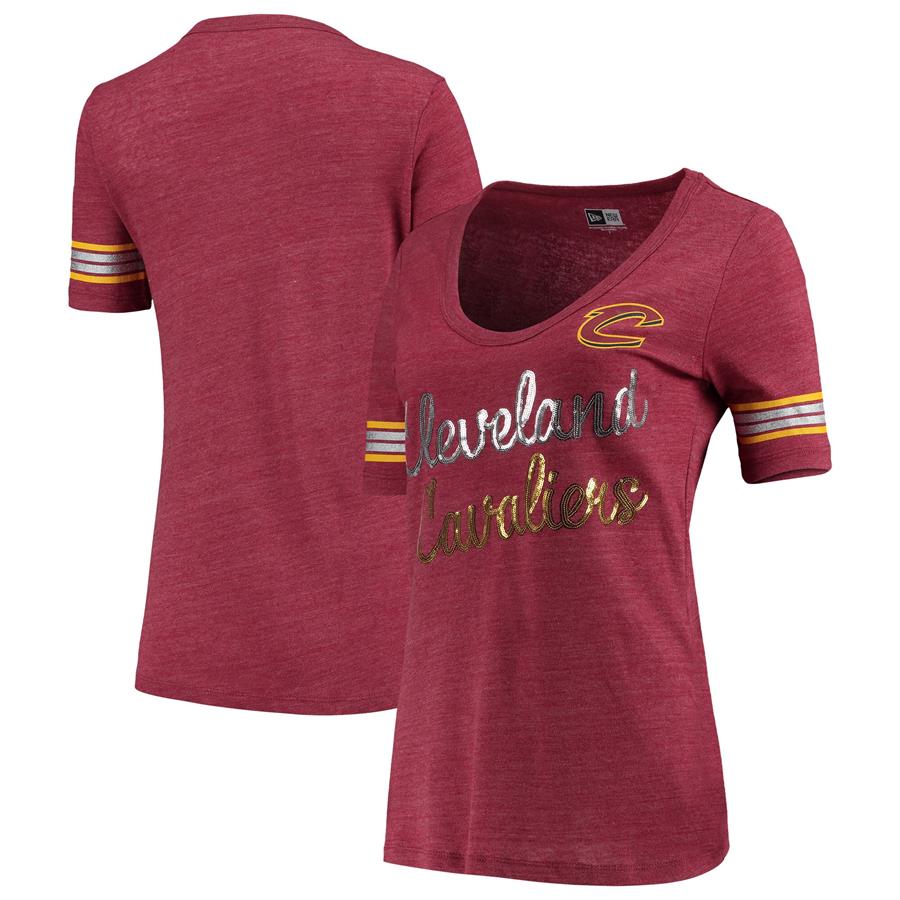 Cleveland Cavaliers New Era Women's Tri-Blend U-Neck Jersey T-Shirt - Heathered Wine