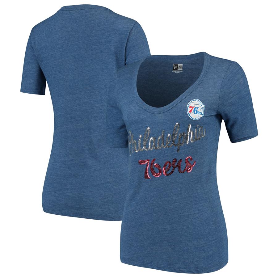 Philadelphia 76ers New Era Women's Tri-Blend U-Neck Jersey T-Shirt - Heathered Royal