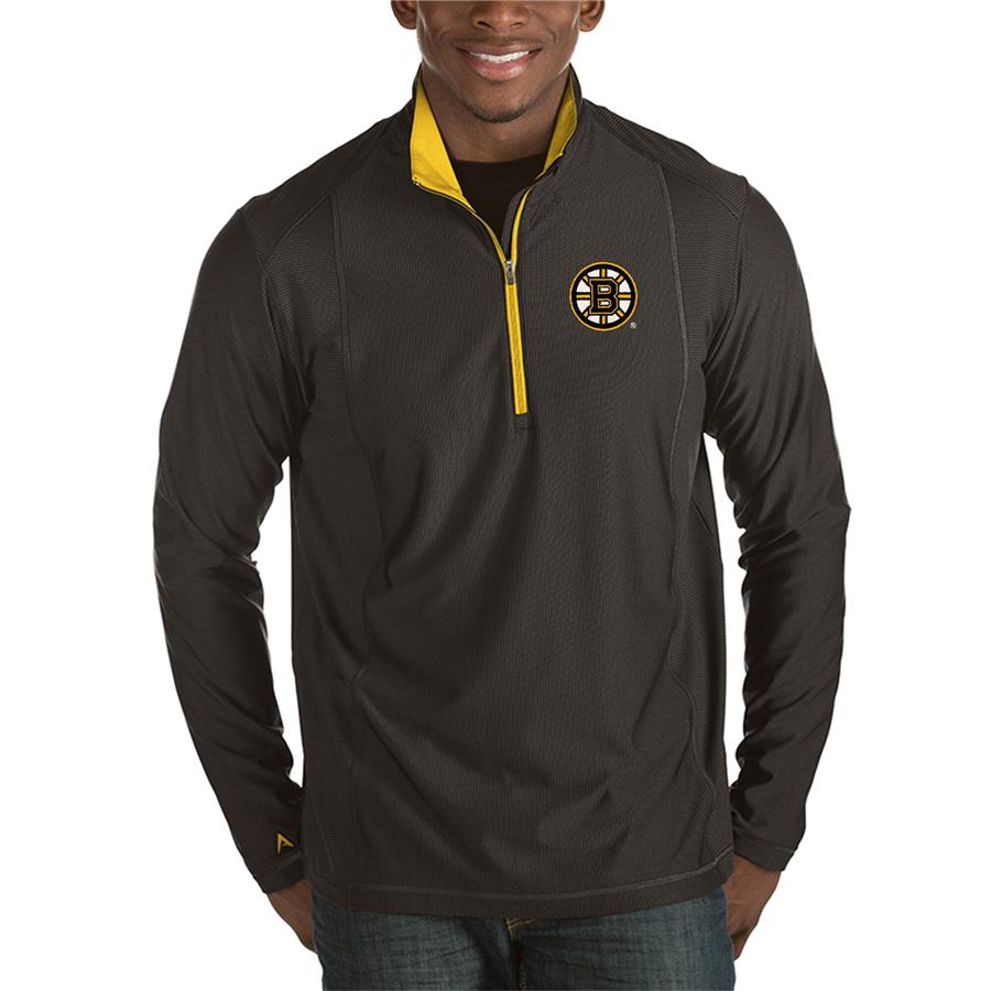 Boston Bruins Antigua Tempo Desert Dry Half-Zip Pullover Jacket - Black