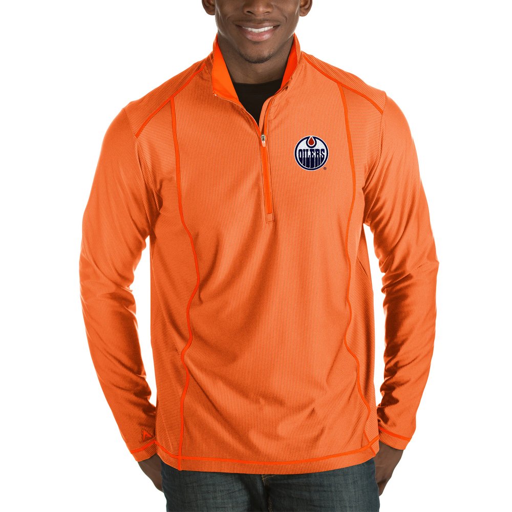 Edmonton Oilers Antigua Tempo Desert Dry Half-Zip Pullover Jacket - Heather Orange