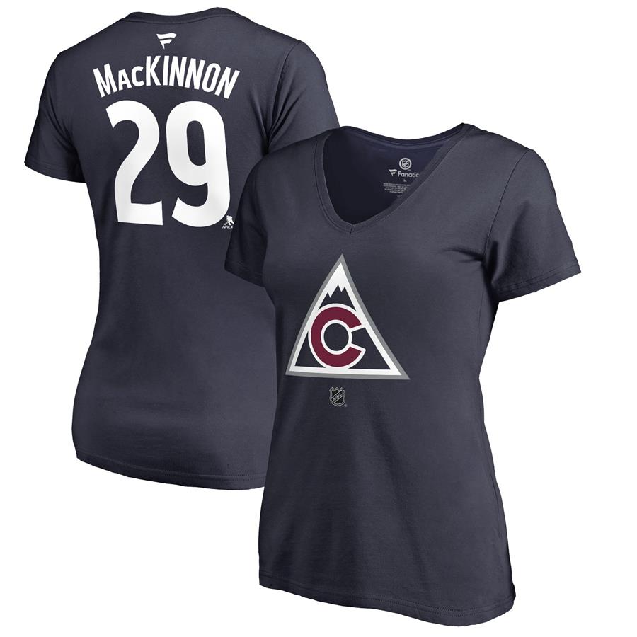 Nathan MacKinnon Colorado Avalanche Fanatics Branded Women's Authentic Stack Alternate Name & Number V-Neck T-Shirt - Navy