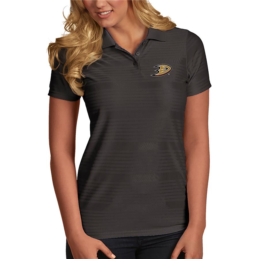 Anaheim Ducks Antigua Women's Illusion Desert Dry Xtra-Lite Polo - Gray